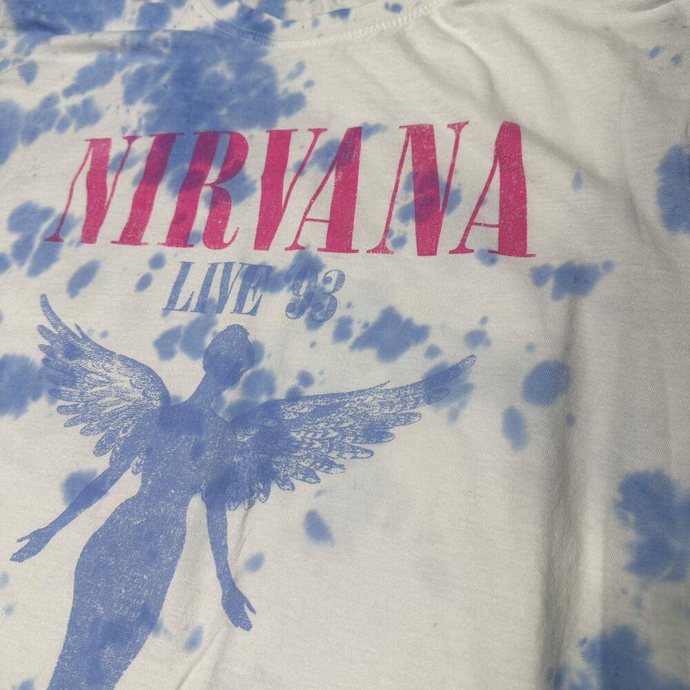 Nirvana T Shirt 1990's Tie Dye XL In Utero Kurt Cobain Blue White Pink Cloud